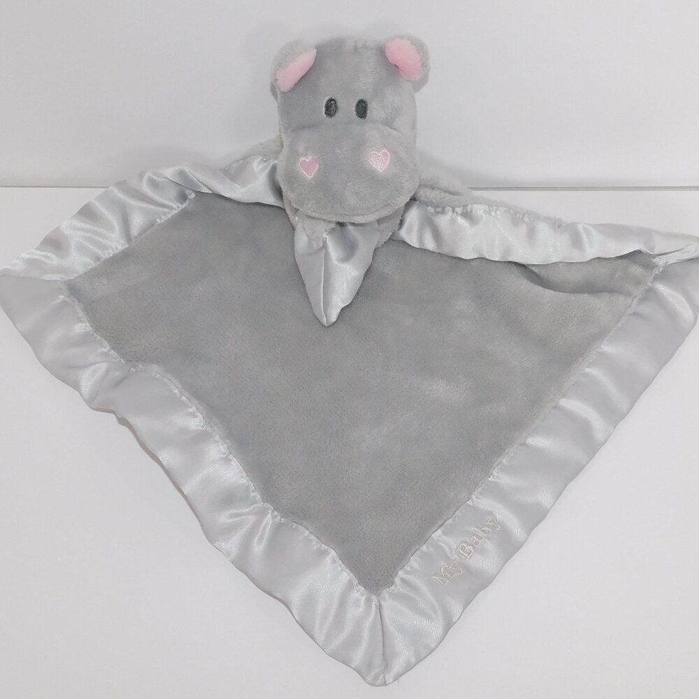 Wertex My Baby Hippo Security Blanket Gray Pink Lovey nunu  Plush Heart Nose